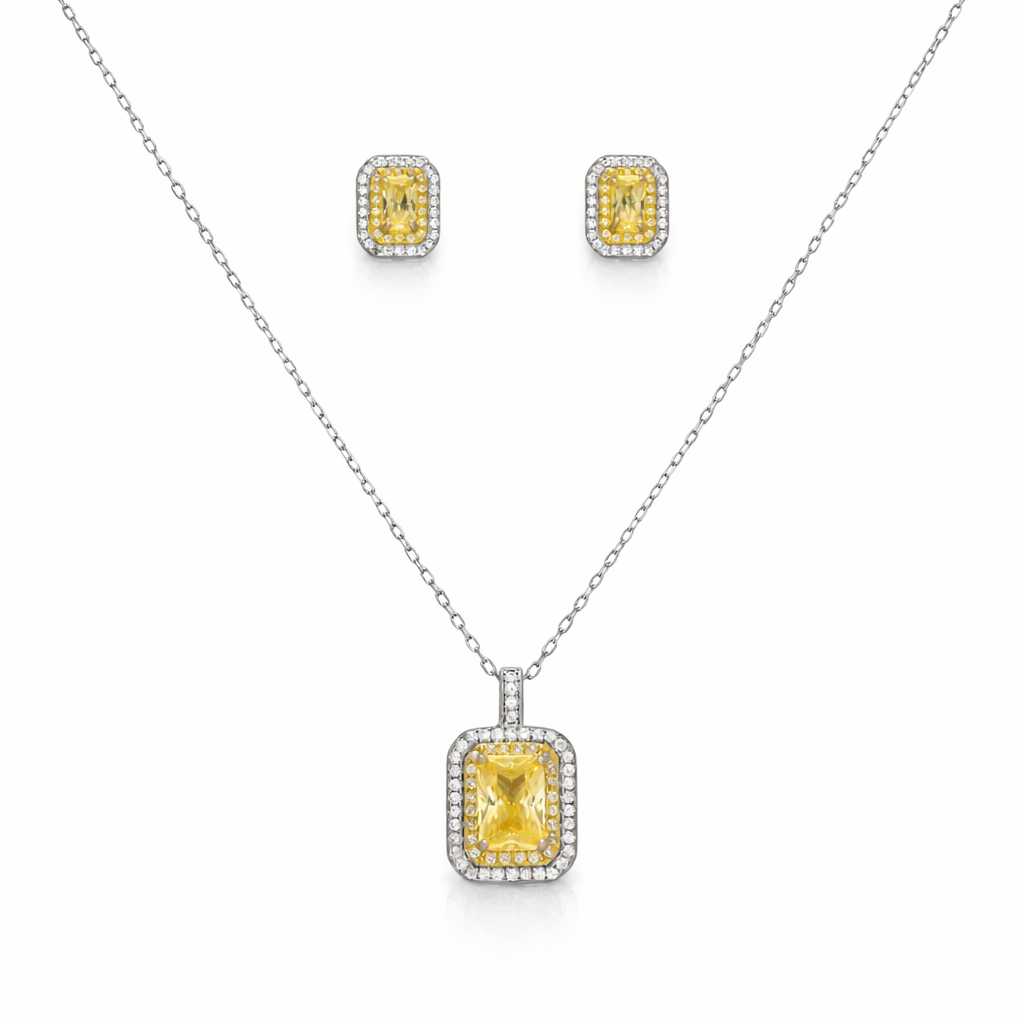 Golden Radiance Halo Chain Pendant Set