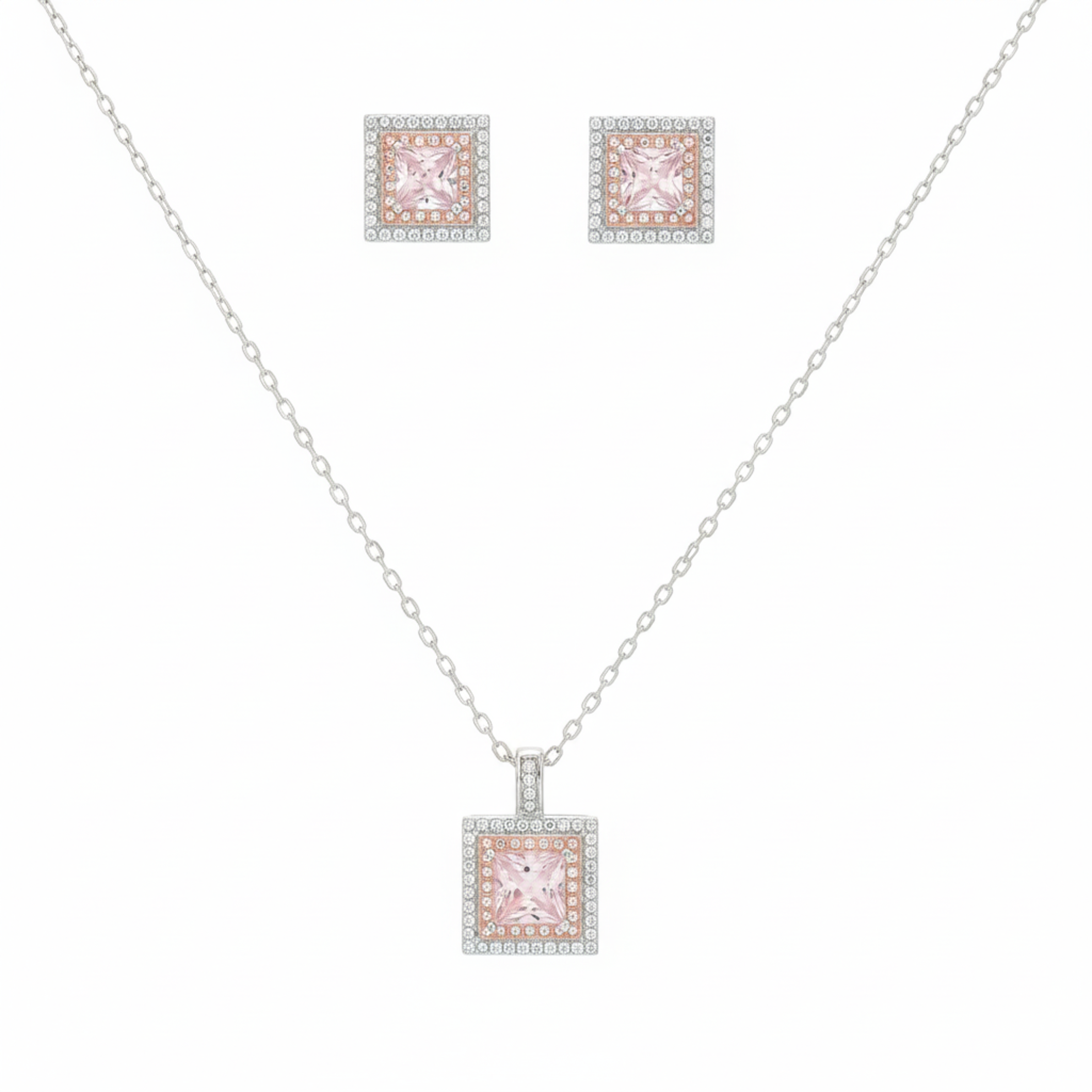 Silver PinkuLuxe Square Spark Pendant Set
