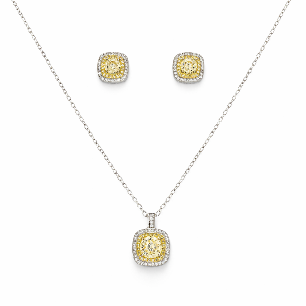 Sunlit Cushion Halo Chain Pendant Set