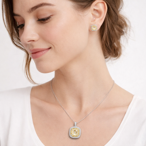 Sunlit Cushion Halo Chain Pendant Set