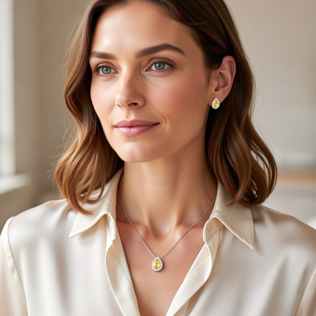 Silver Soleya Golden Drop Pendant Set