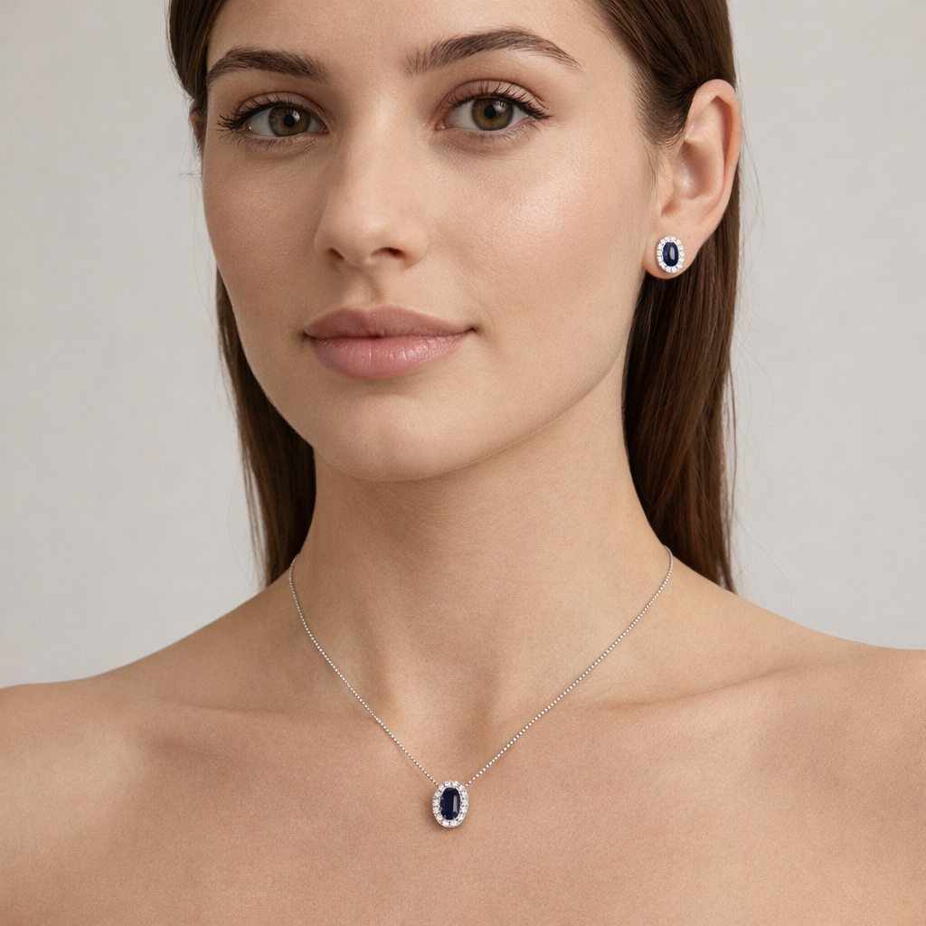 Silver Noctea Blue Halo Pendant Set