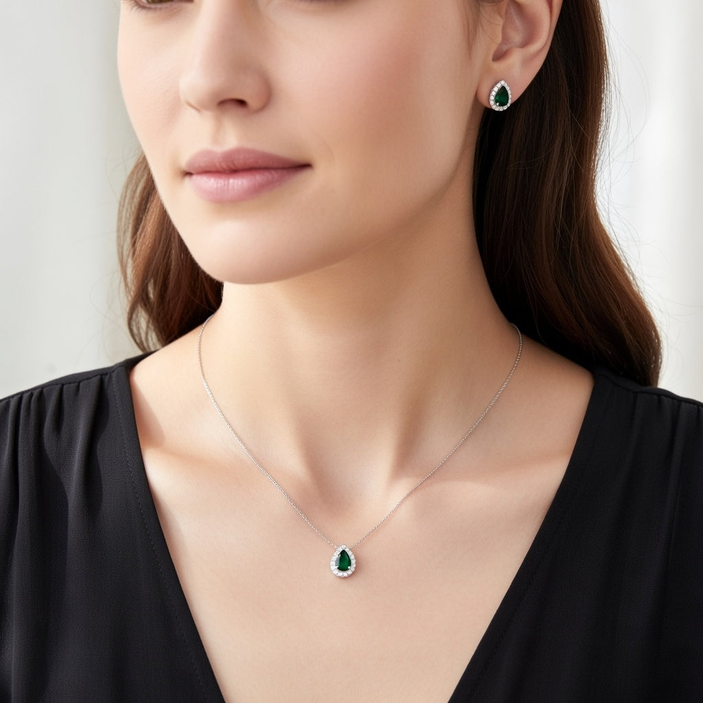 Silver Emeralyn Verdant Drop Pendant Set