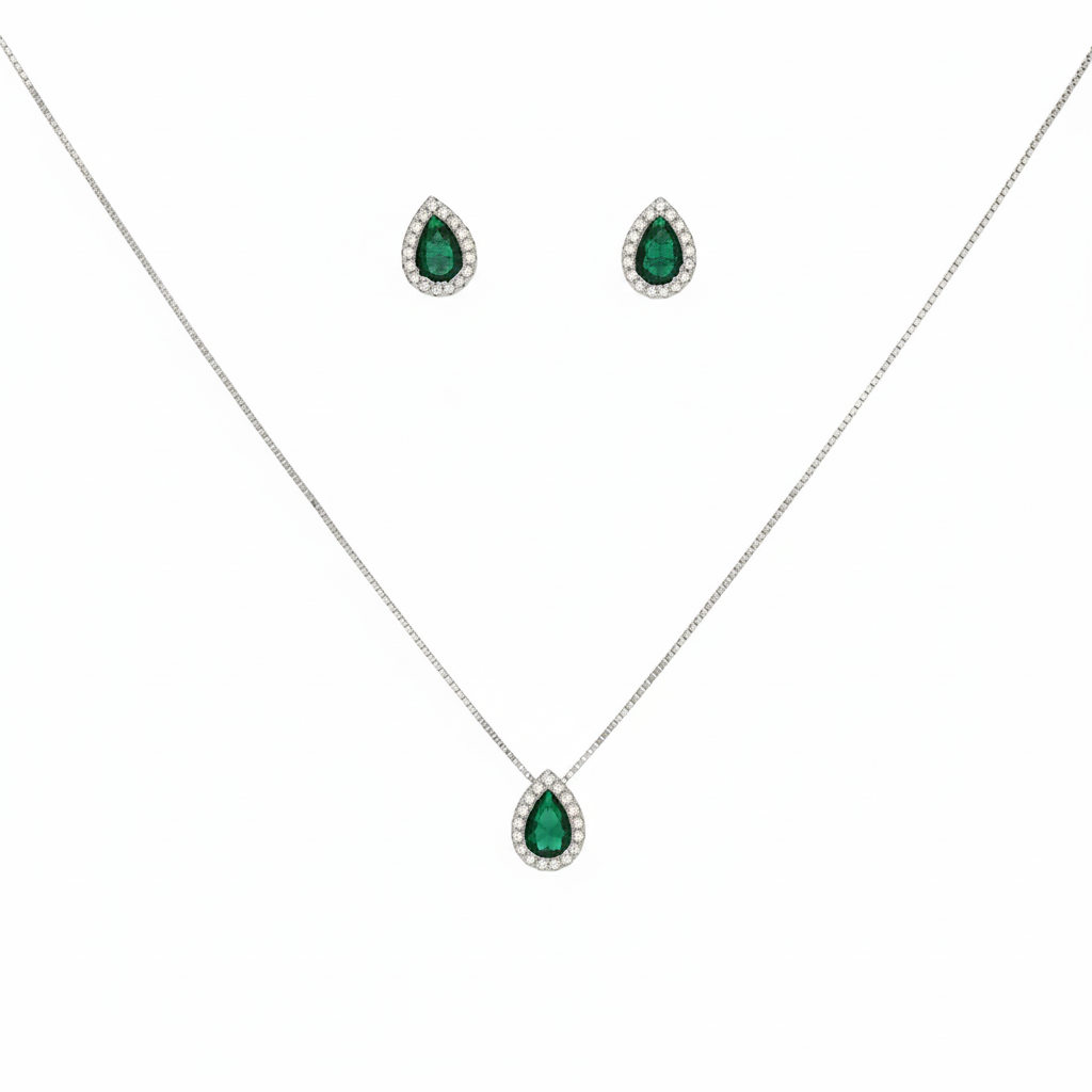Silver Emeralyn Verdant Drop Pendant Set