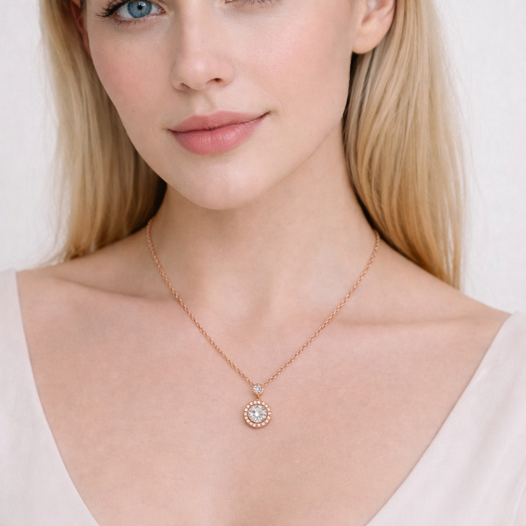 Silver Radiant Motion Diamond Rose Tone Chain Pendant