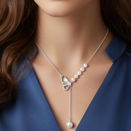 Pearl Cascade Bow Pendant