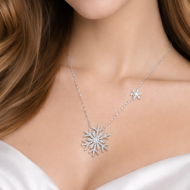 Silver Crystal Flake Chain Pendant