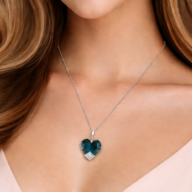 Silver Ocean Heart Chain Pendant