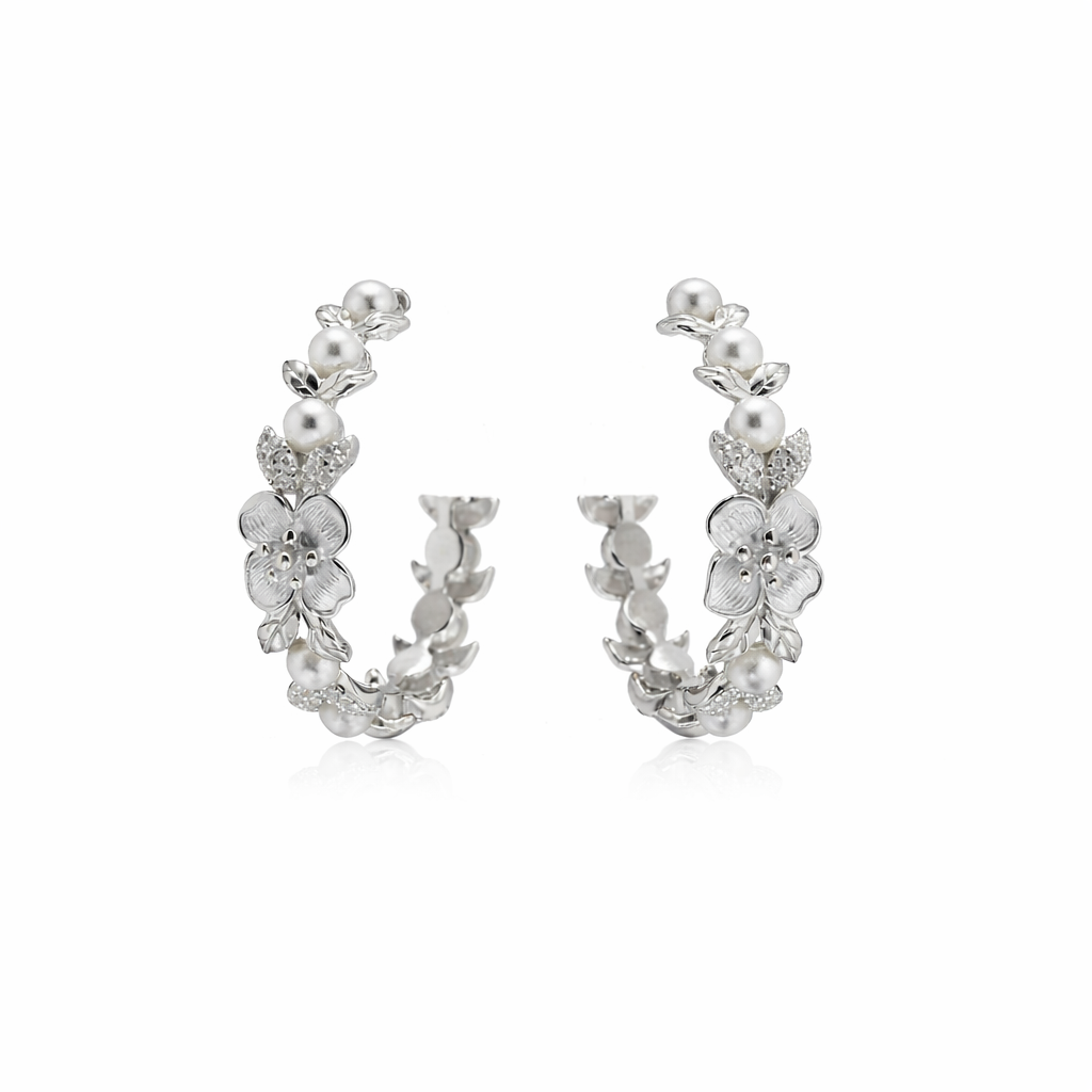 Pearl Garden Hoop Earrings