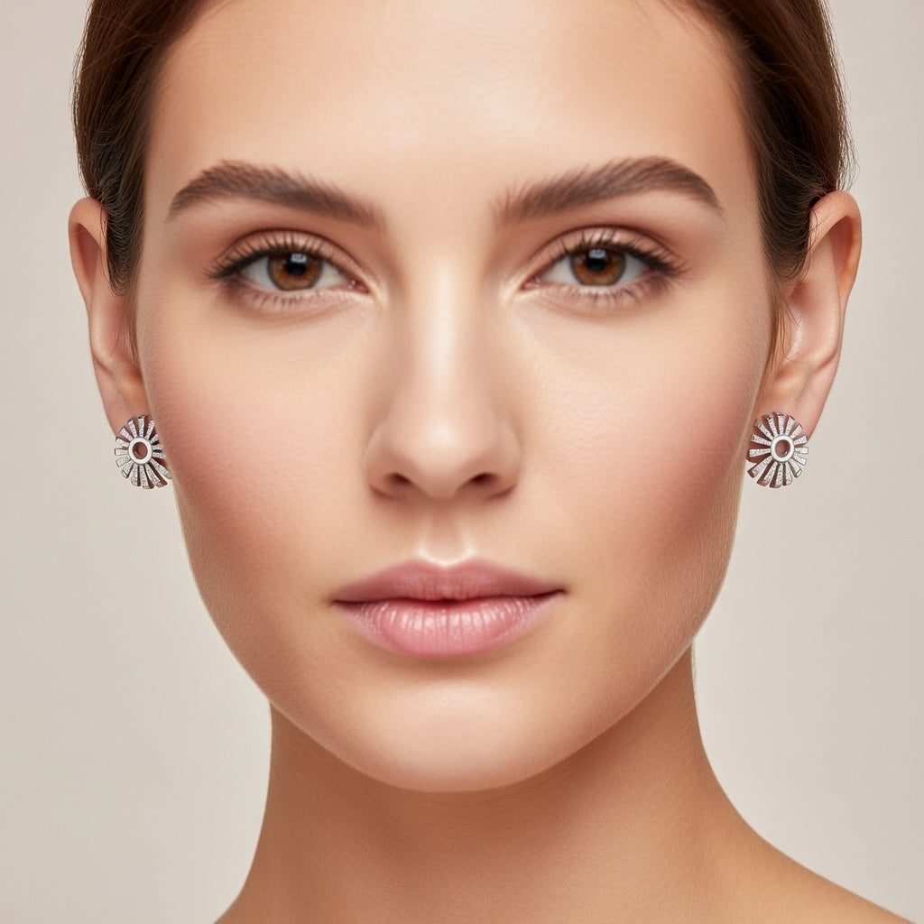 Silver Sunburst Stud Earrings