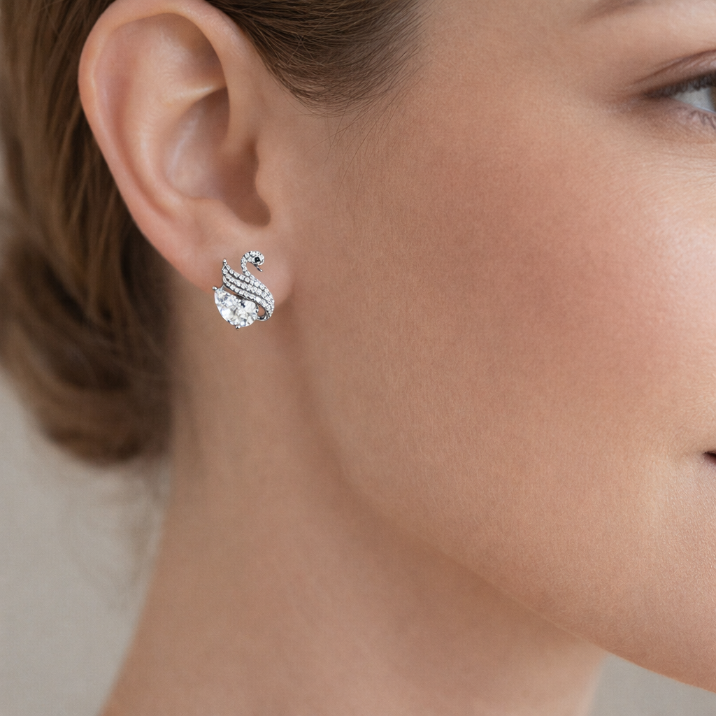 Swan Grace Diamond Stud Earrings