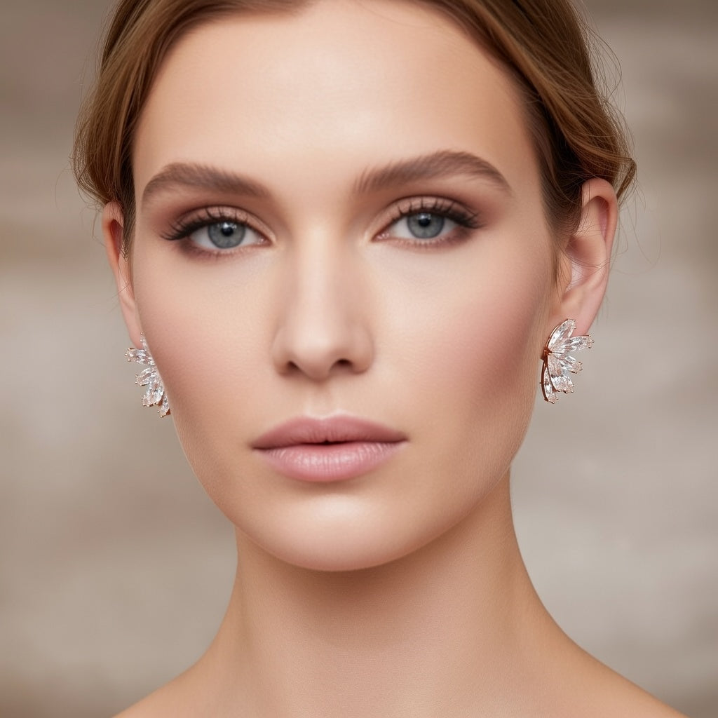 Crystal Wing Fan Stud Earrings