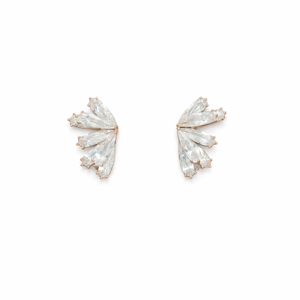 Crystal Wing Fan Stud Earrings