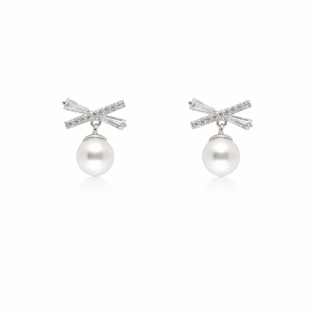 Pearl Bow Drop Earrings