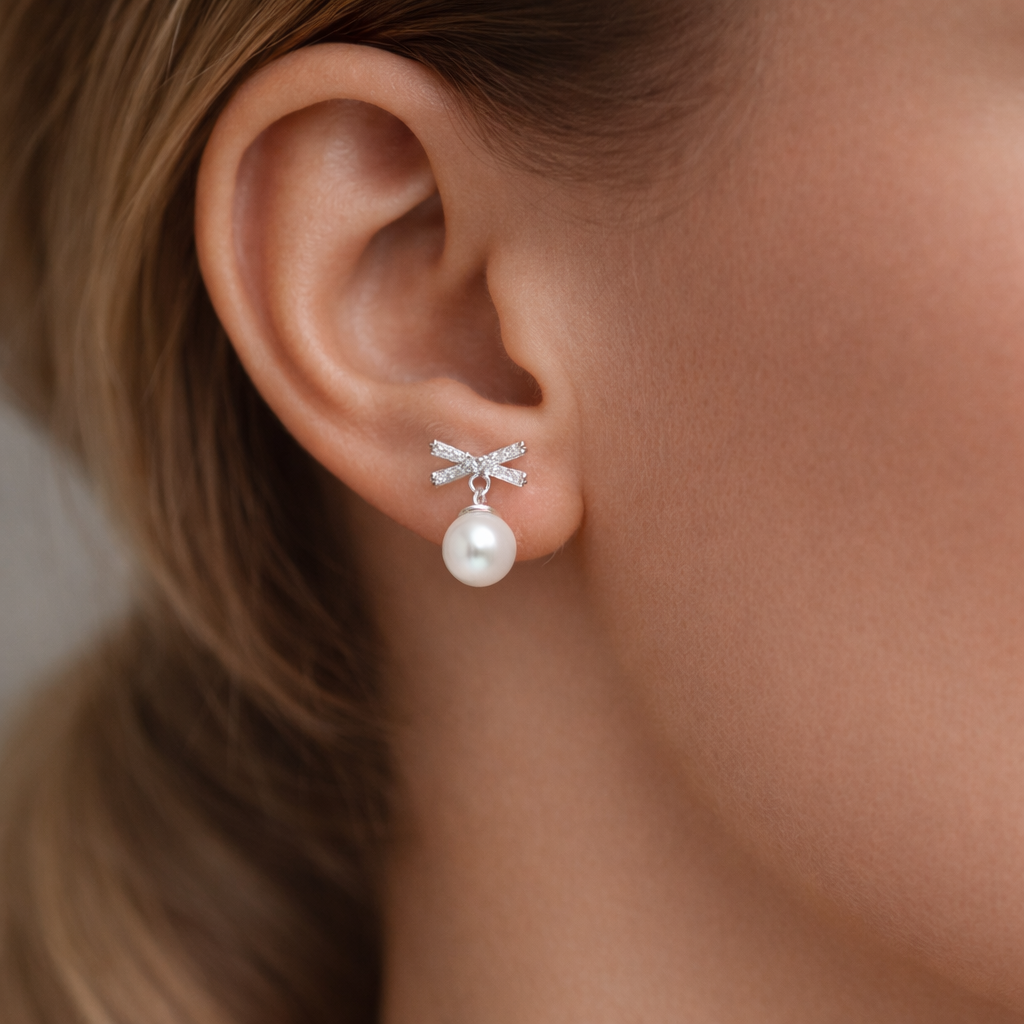 Pearl Bow Drop Earrings