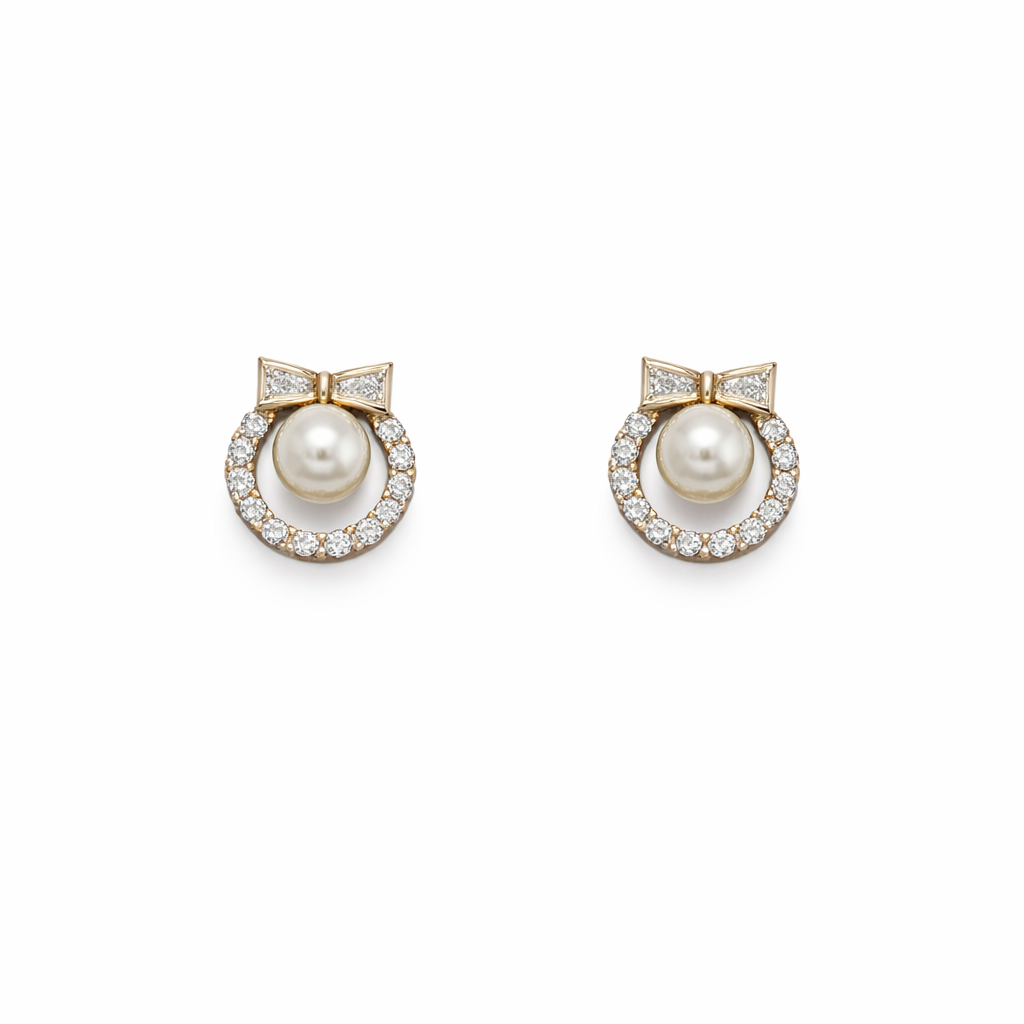 Pearl Bow Halo Stud Earrings