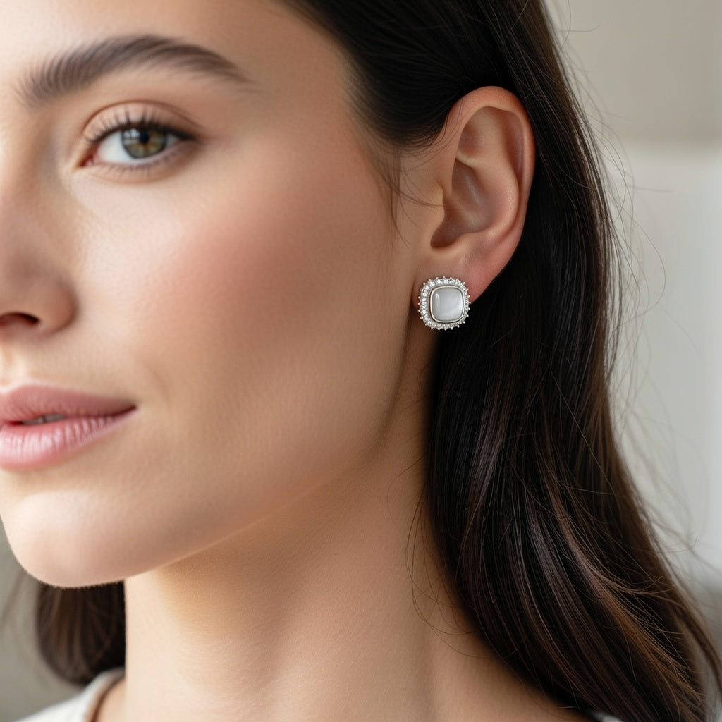 Moonlight Cushion Stud Earrings