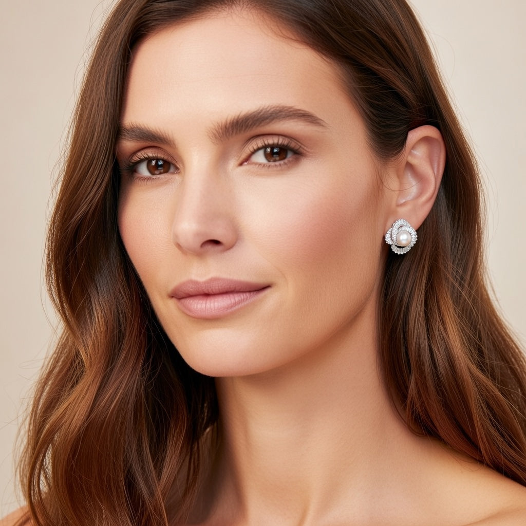 Pearl Whirl Diamond Stud Earrings