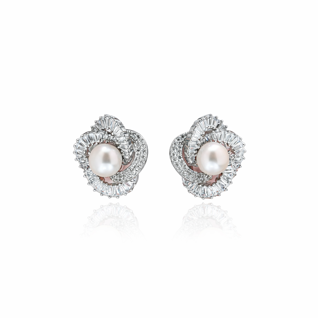 Pearl Whirl Diamond Stud Earrings