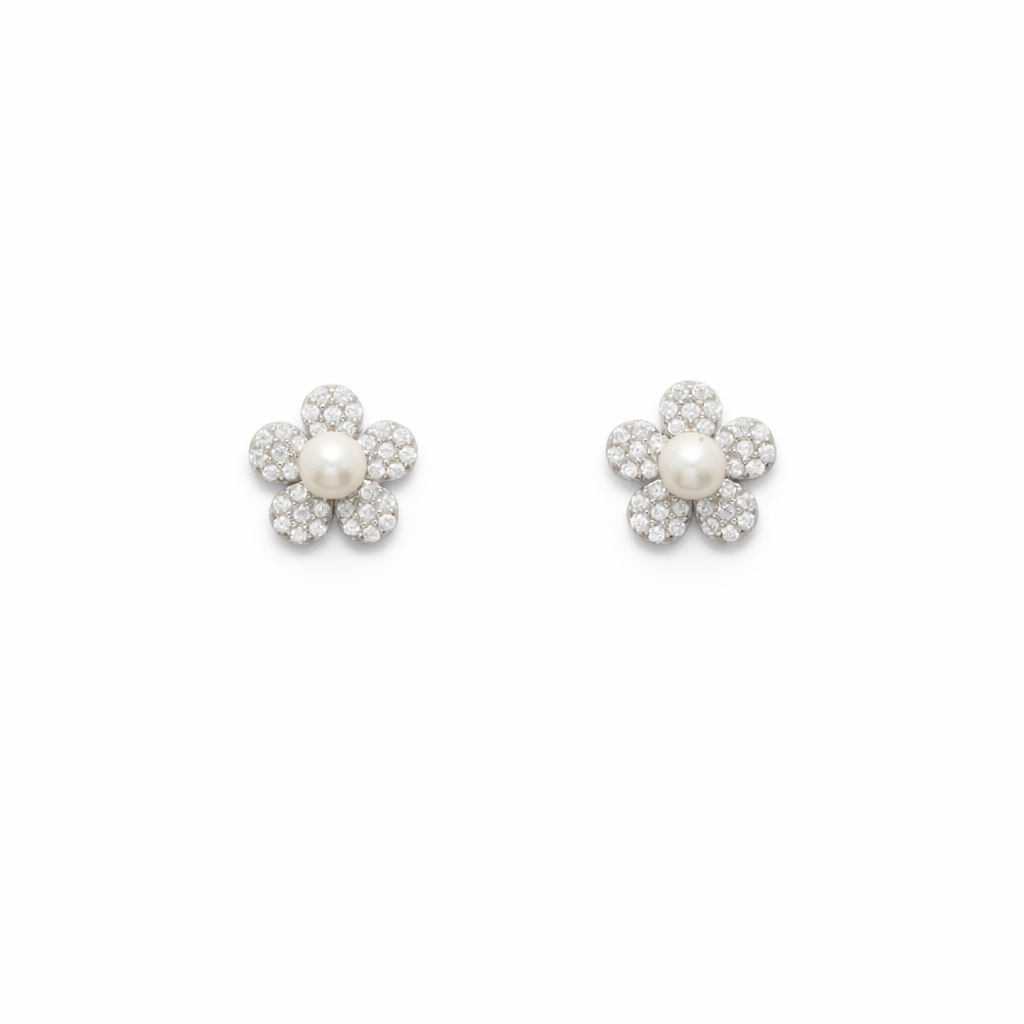 Pearl Blossom Diamond Stud Earrings