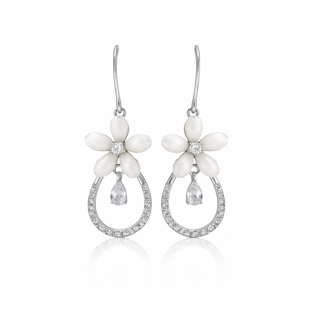 Floral Pearl Teardrop Dangle Earrings