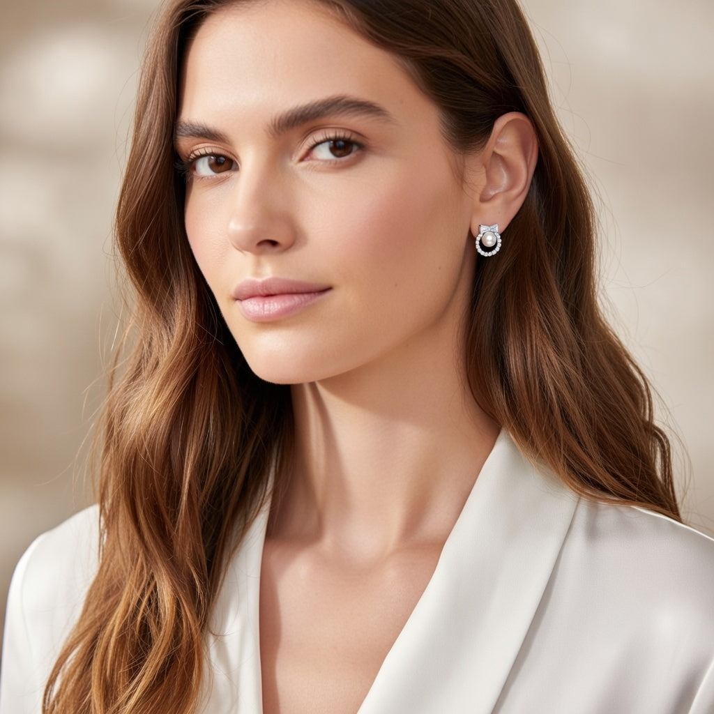 Pearl Halo Bow Stud Earrings