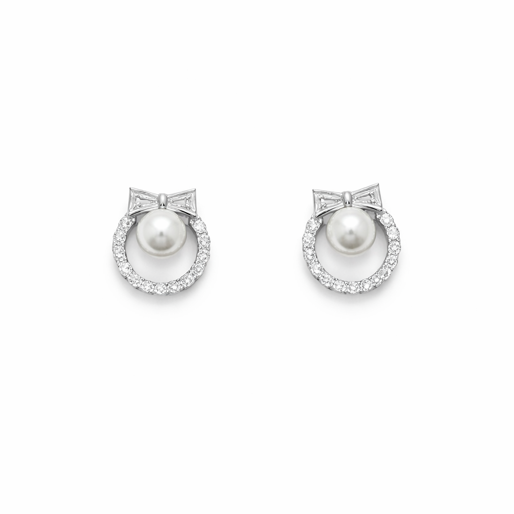 Pearl Halo Bow Stud Earrings
