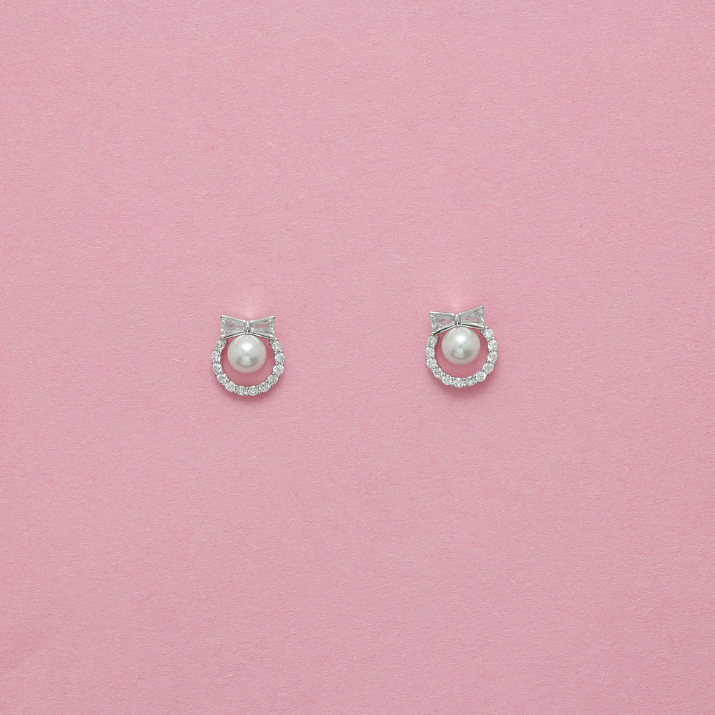 Pearl Halo Bow Stud Earrings