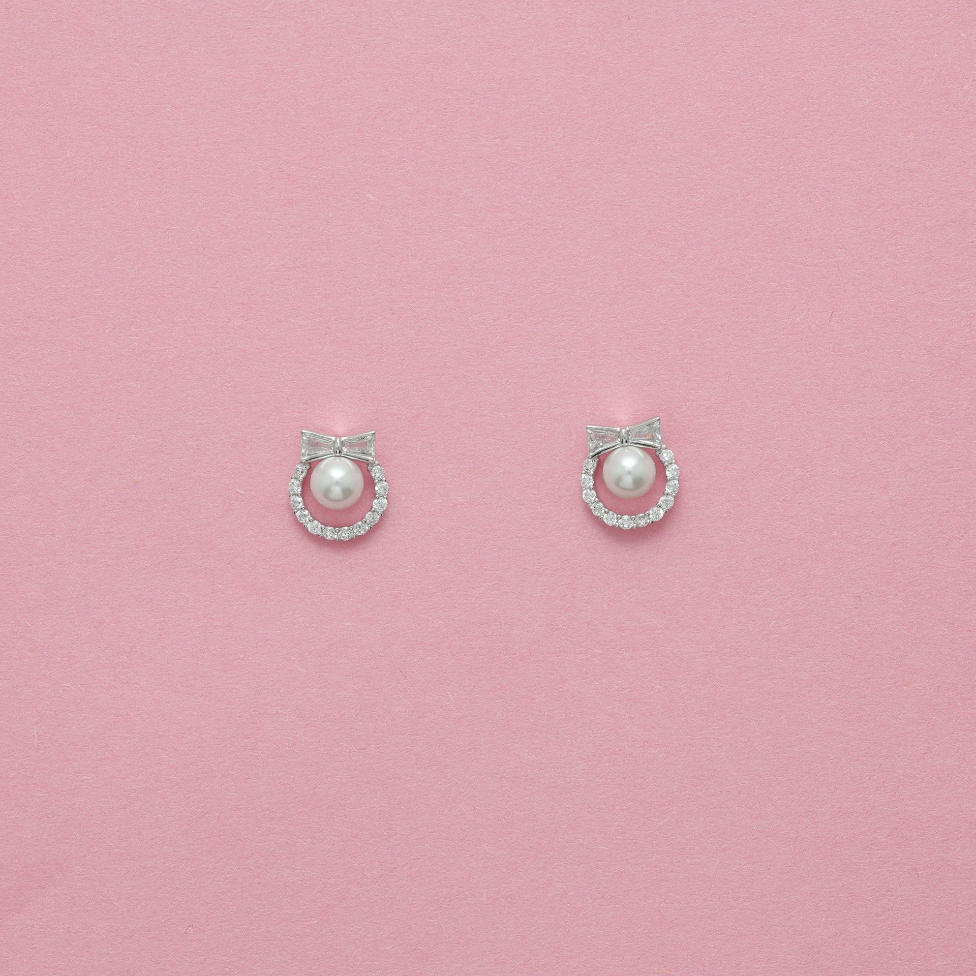 Pearl Halo Bow Stud Earrings