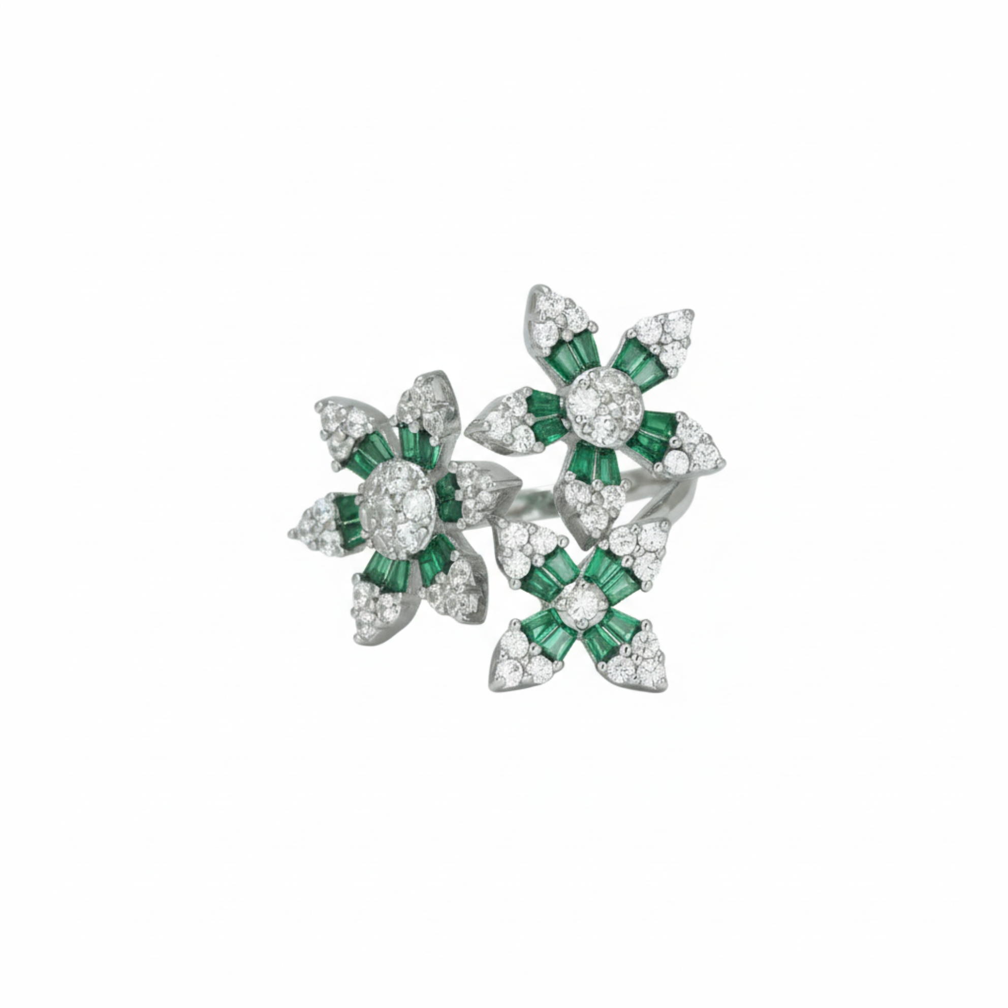 Silver Emerald Bloom Ring