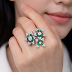 Silver Emerald Bloom Ring