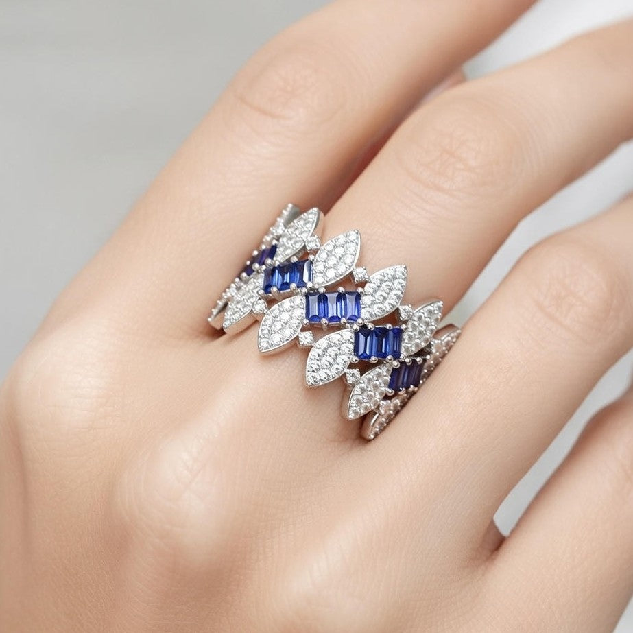 Silver Blue Diamond Ring