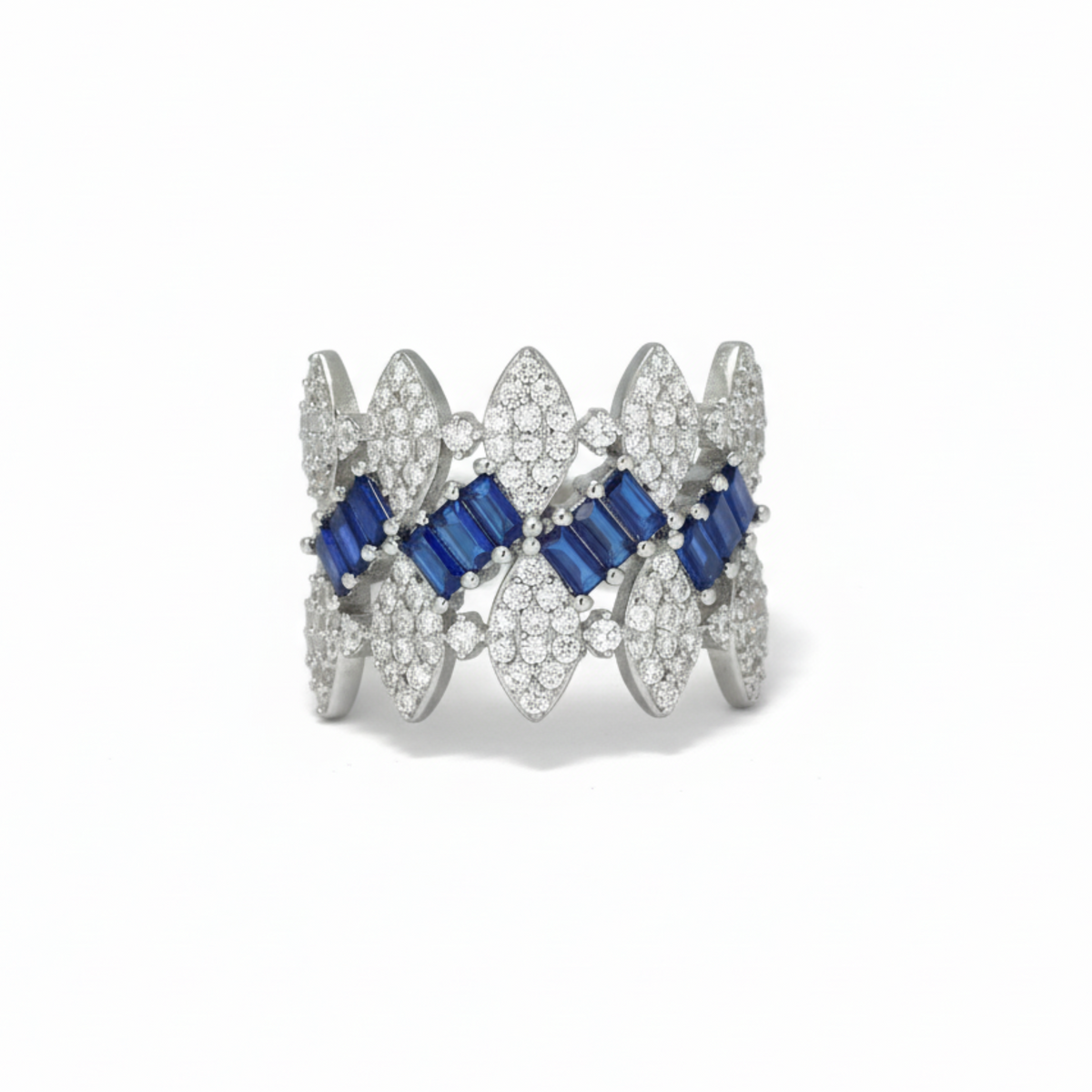 Silver Blue Diamond Ring
