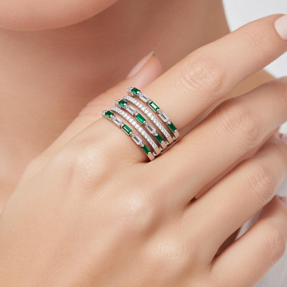 Emerald Grid Statement Ring