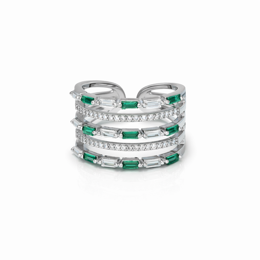 Emerald Grid Statement Ring