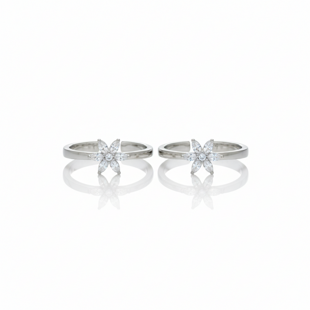 Silver FloralGleam Diamond Toe Ring
