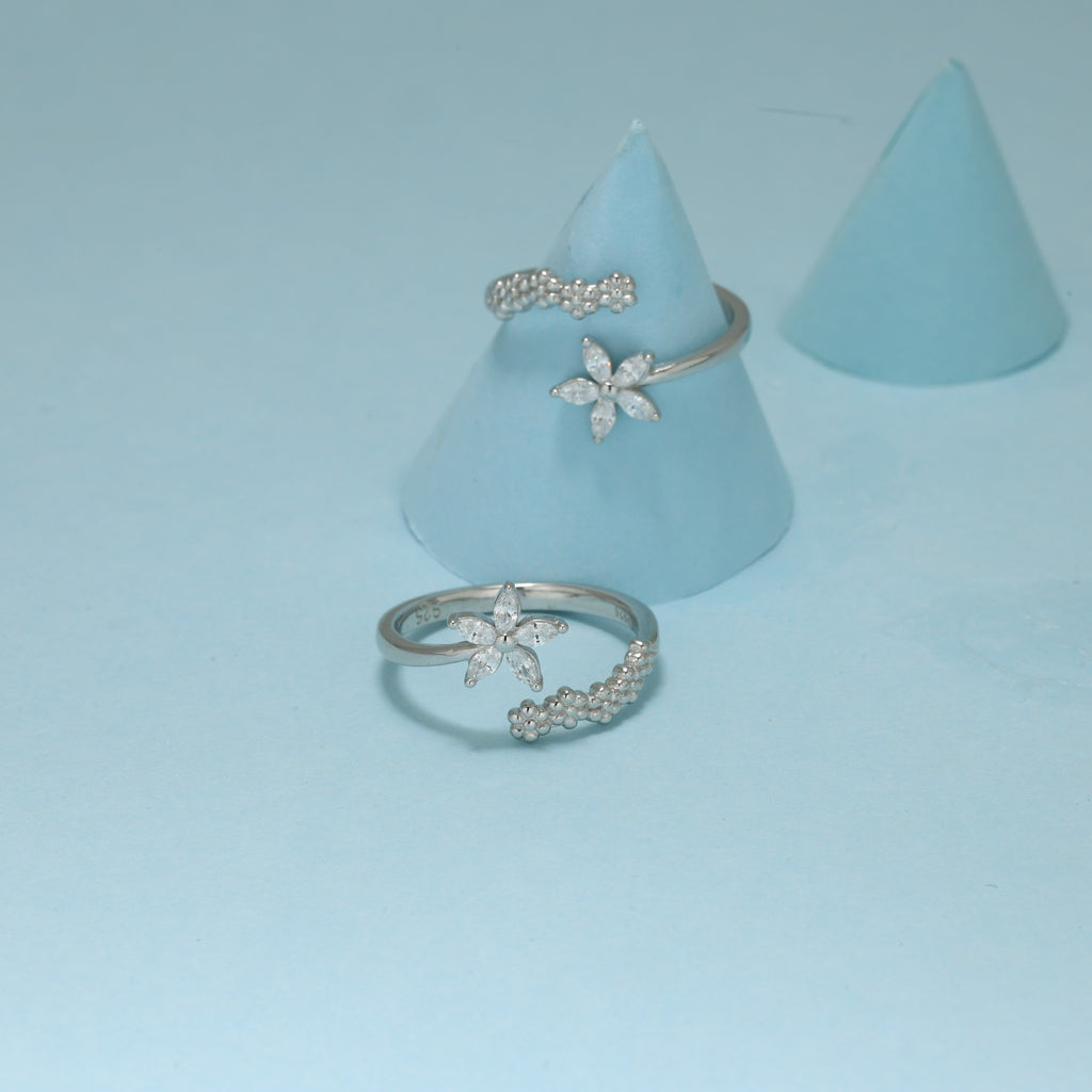 Silver PetalGrace Diamond Toe Ring