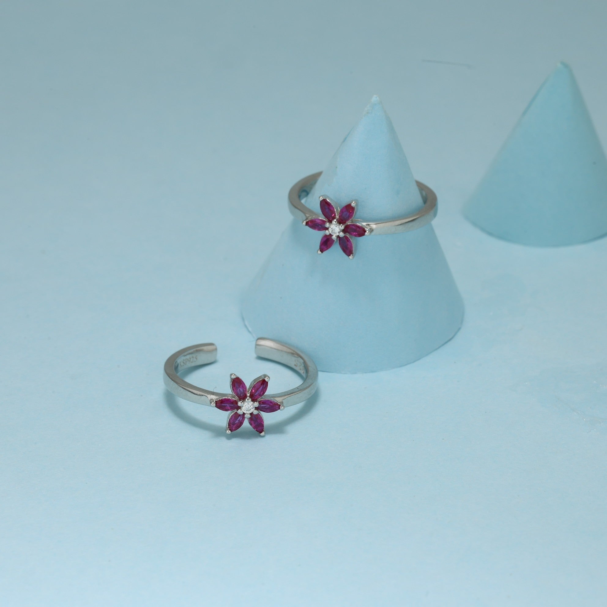 Silver BlushBloom Pink Flower Toe Ring