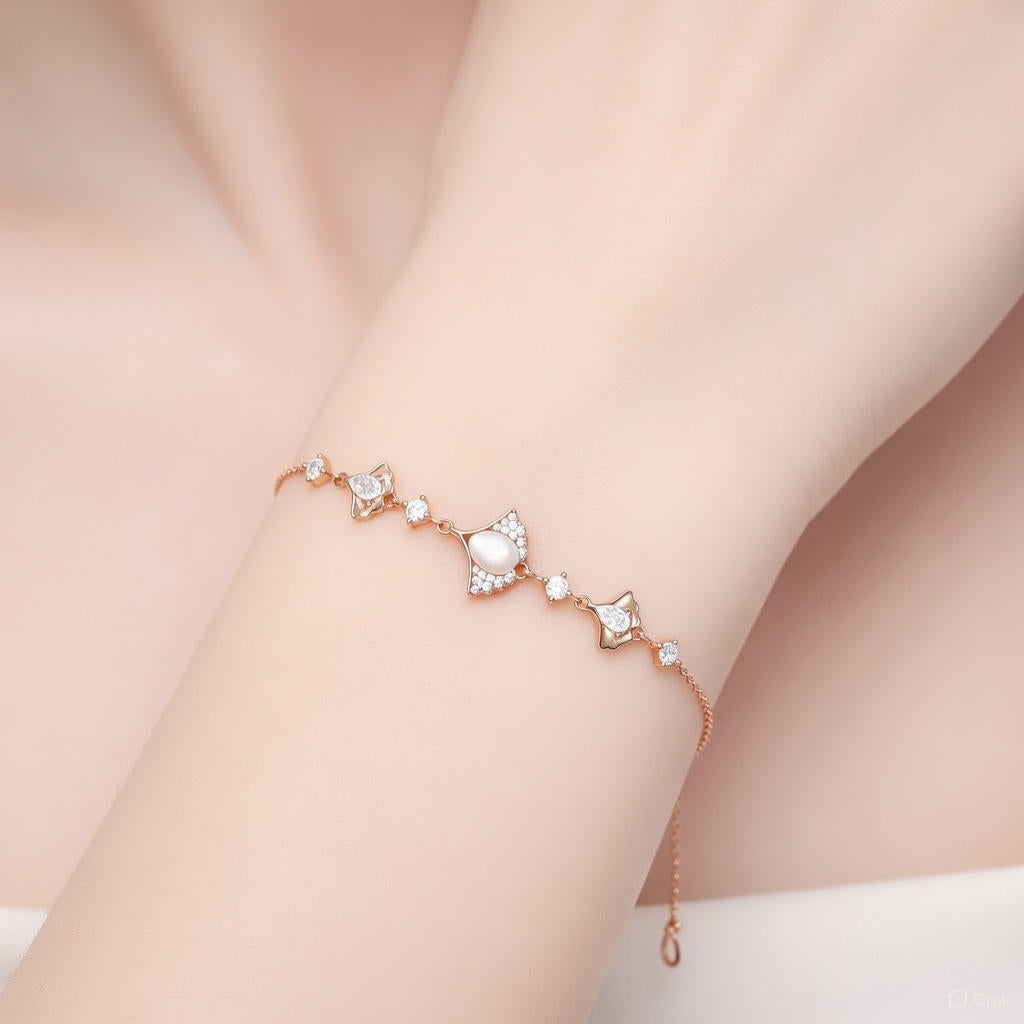 Rose Gold Floral Charm Bracelet