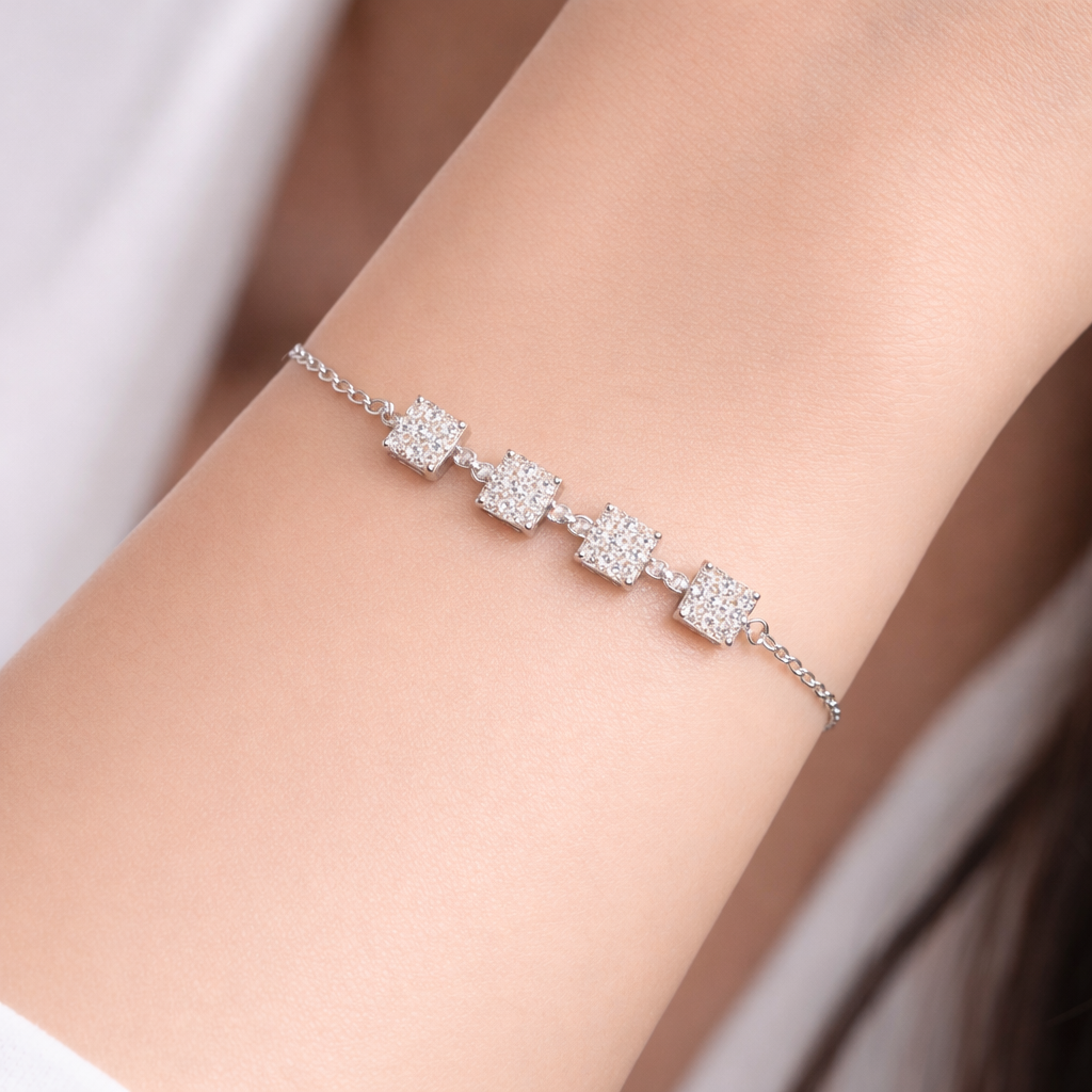 Silver Square Sparkle Bracelet
