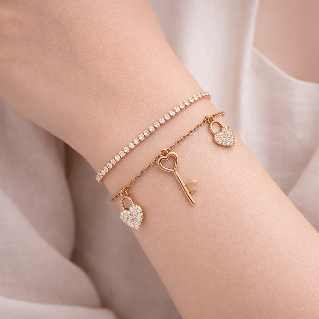 Heart & Key Charm Dual Bracelet
