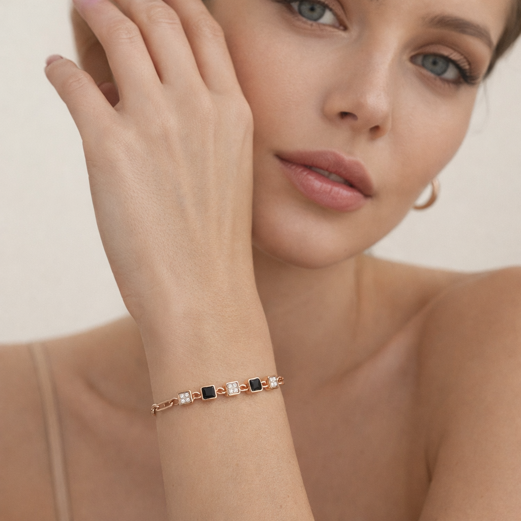 Silver Cubix Edge Rose Tone Bracelet
