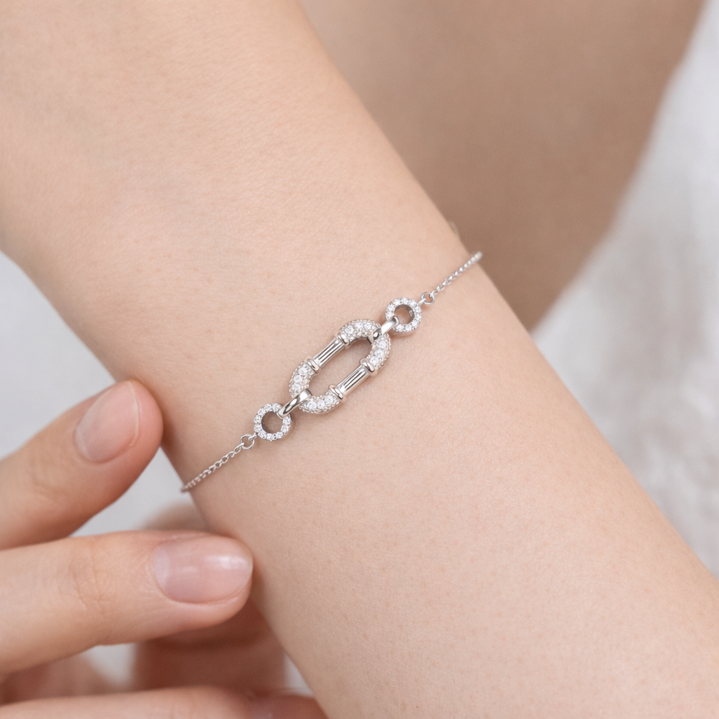 Interlinked Sparkle Silver Bracelet