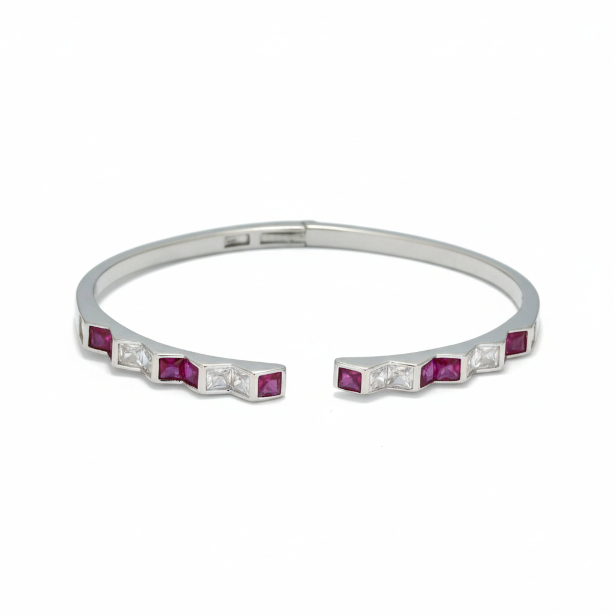 Silver ZigGleam Pink & White Diamond Kada