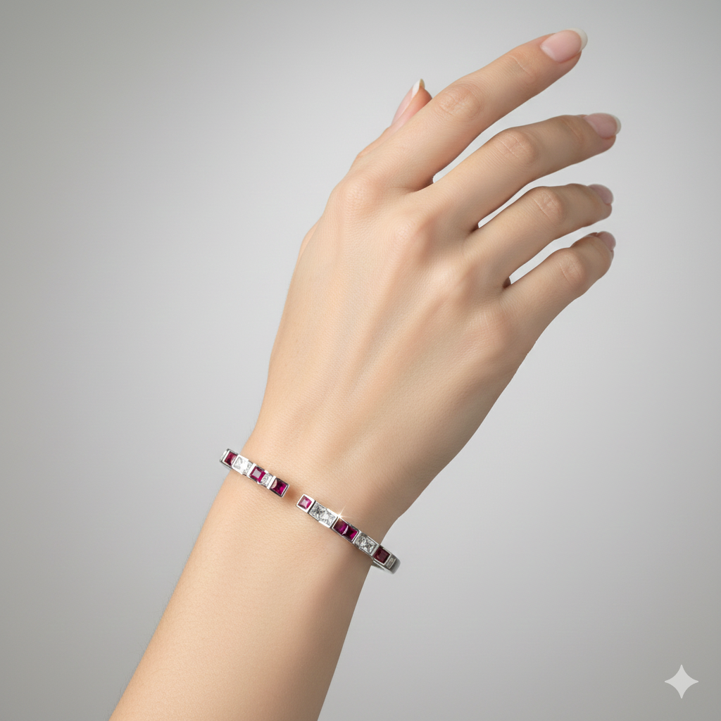 Silver ZigGleam Pink & White Diamond Kada