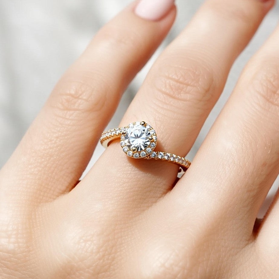 Silver Sunny Glow Solitaire Yellow Tone Ring