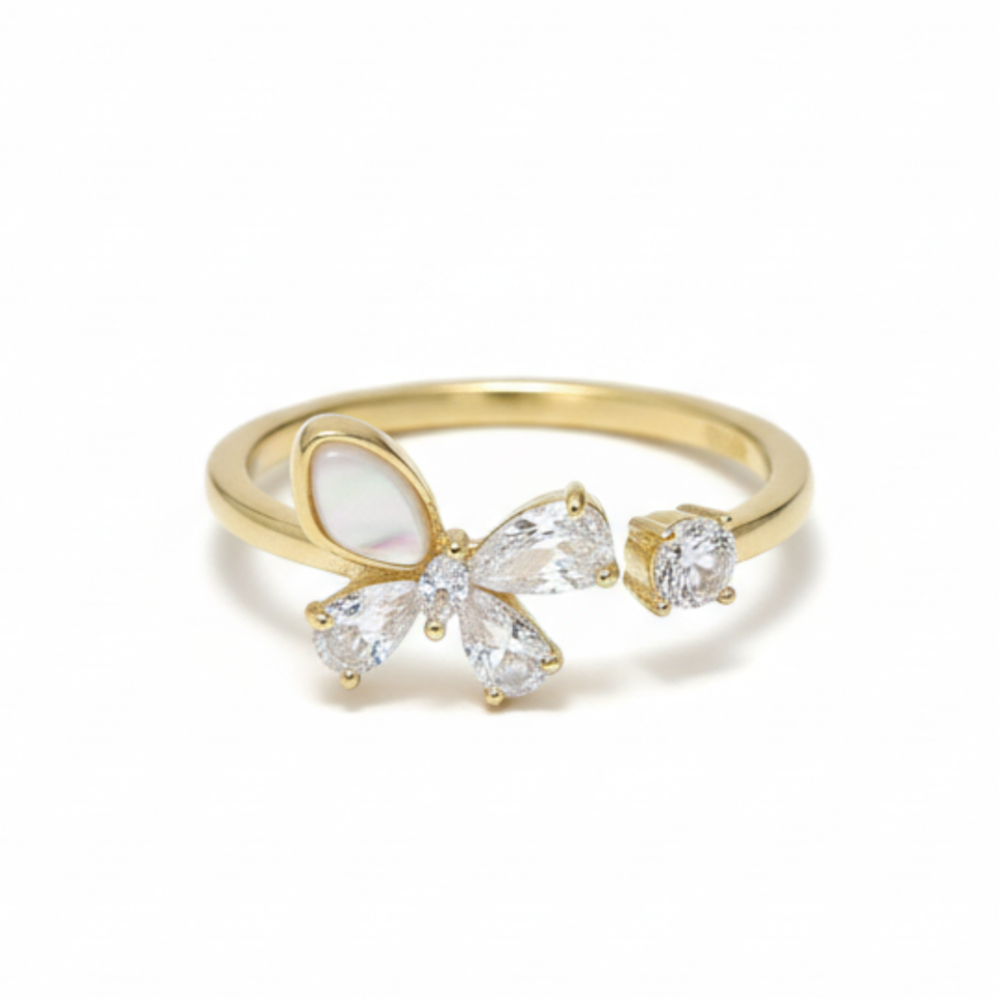 Silver Butterfly Bloom Yellow Tone Ring