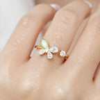 Silver Butterfly Bloom Yellow Tone Ring
