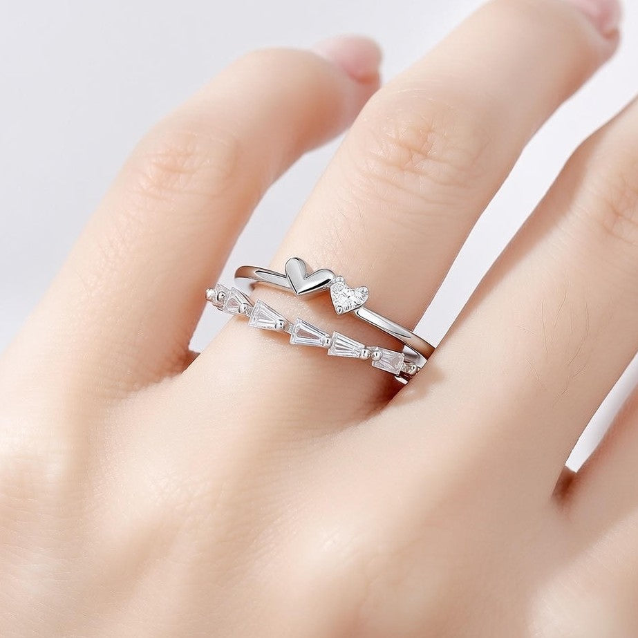 Silver Twin Spark Heart Ring