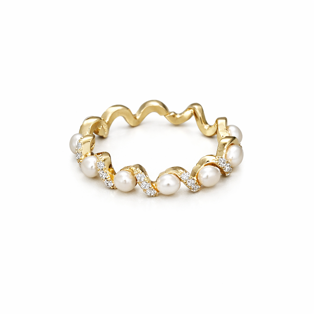 gold waves & perl silver 925 ring